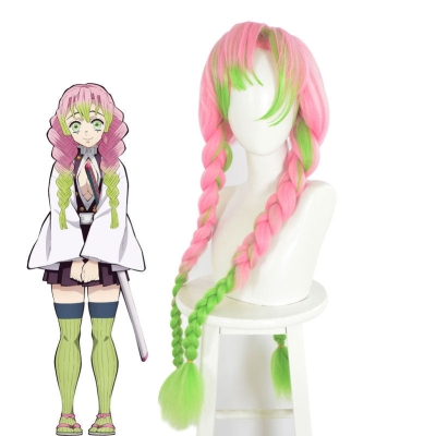 Demon Slayer: Kimetsu no Yaiba Mitsuri Kanroji Cosplay Wig Pink Mixed Green Weave Long Wigs