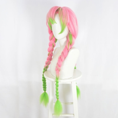 Demon Slayer: Kimetsu no Yaiba Mitsuri Kanroji Cosplay Wig Pink Mixed Green Weave Long Wigs