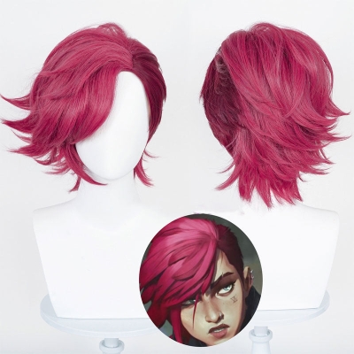 LOL Arcane Vi Short Rose Red Cosplay Wigs
