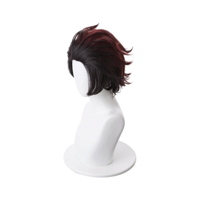 Demon Slayer Kimetsu no Yaiba Tanjirou Kamado Short Wine Red Men Cosplay Wigs