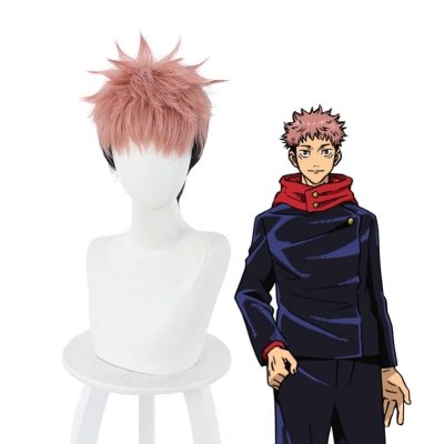 Jujutsu Kaisen Yuji Itadori Short Pink Gradient Black Cosplay Wigs