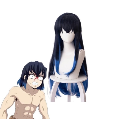 Demon Slayer Kimetsu no Yaiba Hashibira Inosuke Blue Gradient Cosplay Wigs