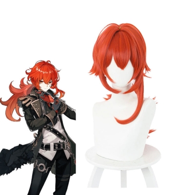 Genshin Impact Diluc Ragnvindr Orange Cosplay Wig
