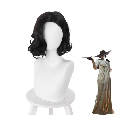 Resident Evil Village Alcina Dimitrescu Lady Black Curls Cosplay Wigs