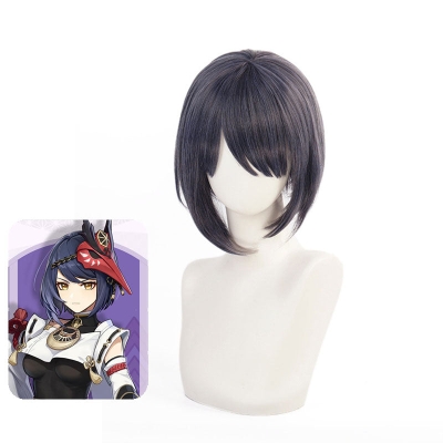 Genshin Impact Kujo Sara Blue Gradient  Short Cosplay Wigs
