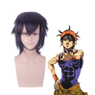 JoJo's Bizarre Adventure Golden Wind Narancia Ghirga Short Black Purple Cosplay Wigs