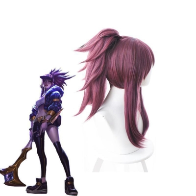 LOL KDA Skin Akali Purple Ponytail Cosplay Wigs