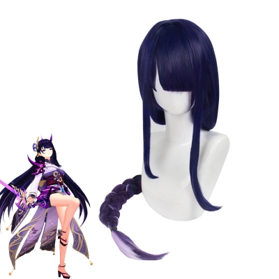 Genshin Impact Raiden Shogun Twist Braid Blue Gradient Purple Cosplay Wigs