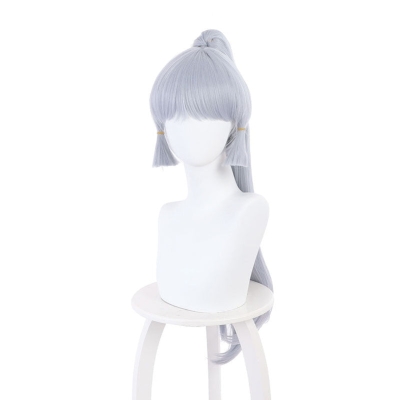 Genshin Impact Kamisato Ayaka Light Gray Blue Ponytail Cosplay Wigs
