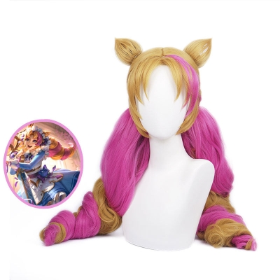 LOL Cafe Cutie Gwen Red & Blonde Twist Braid Cosplay Wigs With Ears
