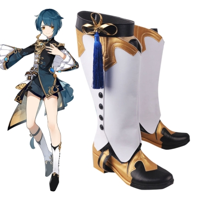 Genshin Impact Xingqiu White Black Shoes Cosplay Boots