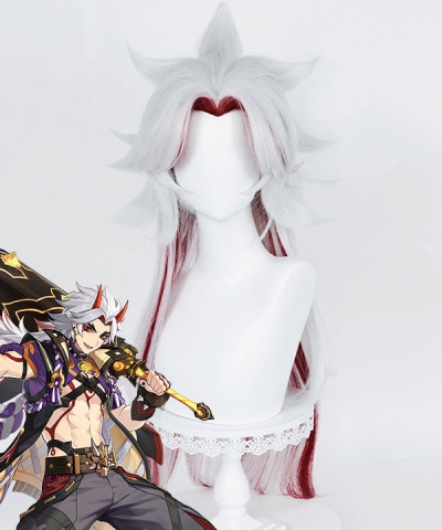 Arataki Itto from Genshin Impact Silver White Red Cosplay Wig