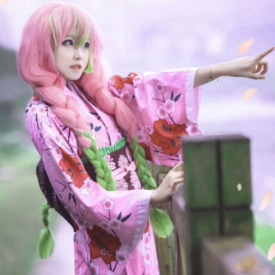 Demon Slayer: Kimetsu No Yaiba Kanroji Mitsuri Kimono Halloween Cosplay Costume