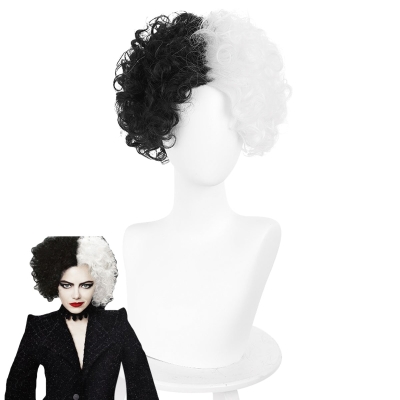 Disney Movie Cruella de Vil Black Silver Cosplay Wig