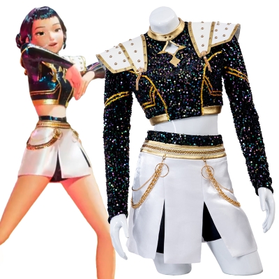 Kpop Demon Hunters Zoey Golden Black Dance Outfit Cosplay Costume-No Boots