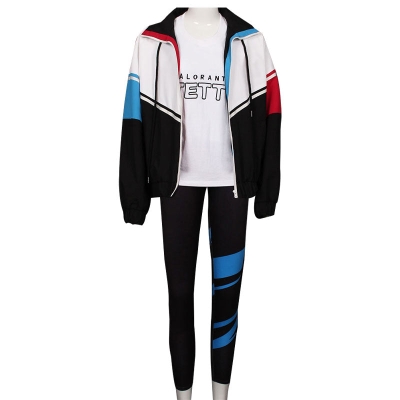 Game Valorant Jett White Black Coat Cosplay Costume