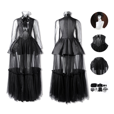 Deluxe Wednesday Season 2 Wednesday Black Dance Mesh Dress Cosplay Costume