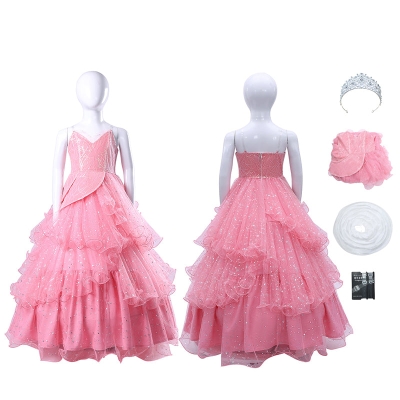 Kids Wicked Witch Glinda Cosplay Costume Pink Dress Good Witch Outfit