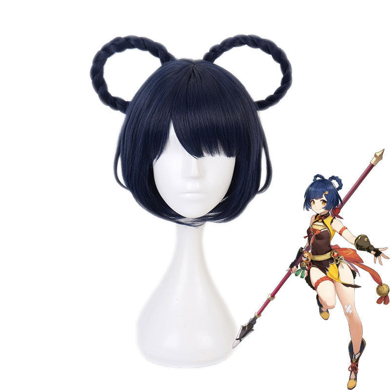 Genshin Impact Xiangling Navy Blue Cosplay Wigs
