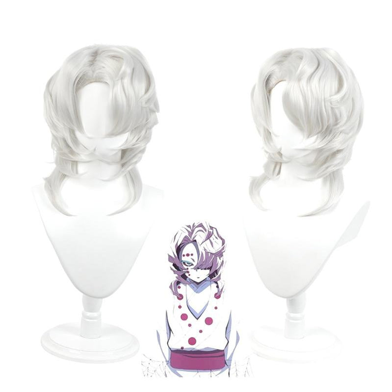Demon Slayer Kimetsu no Yaiba Rui Silver Curly Long Cosplay Wigs