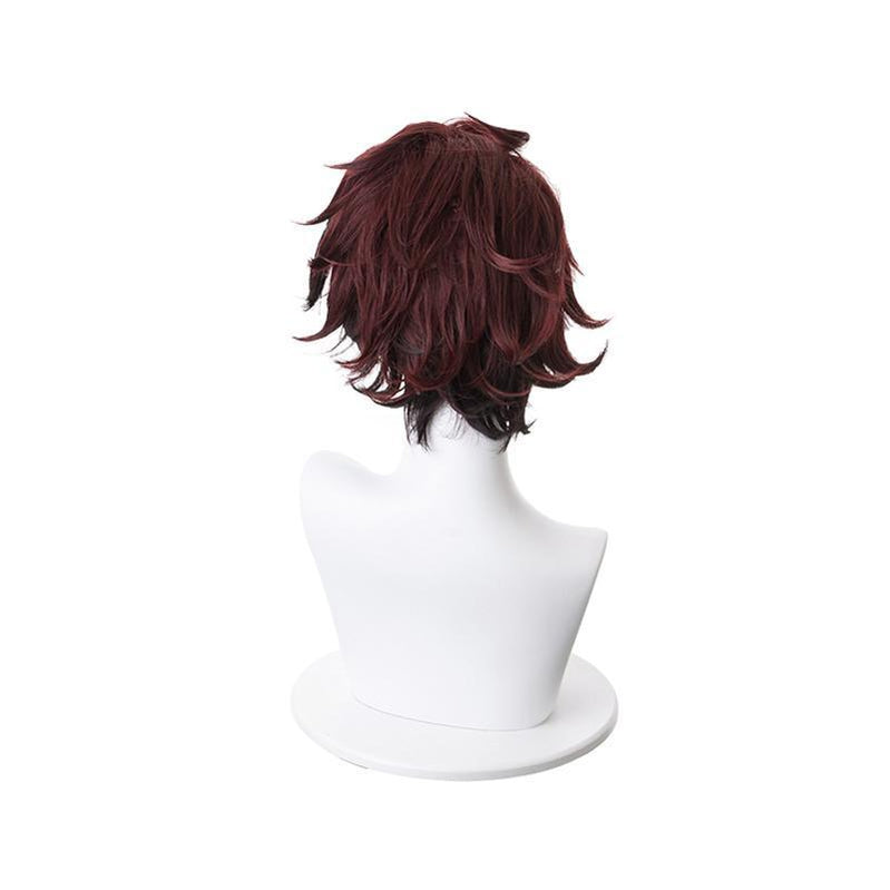 Demon Slayer Kimetsu no Yaiba Tanjirou Kamado Short Wine Red Men Cosplay Wigs