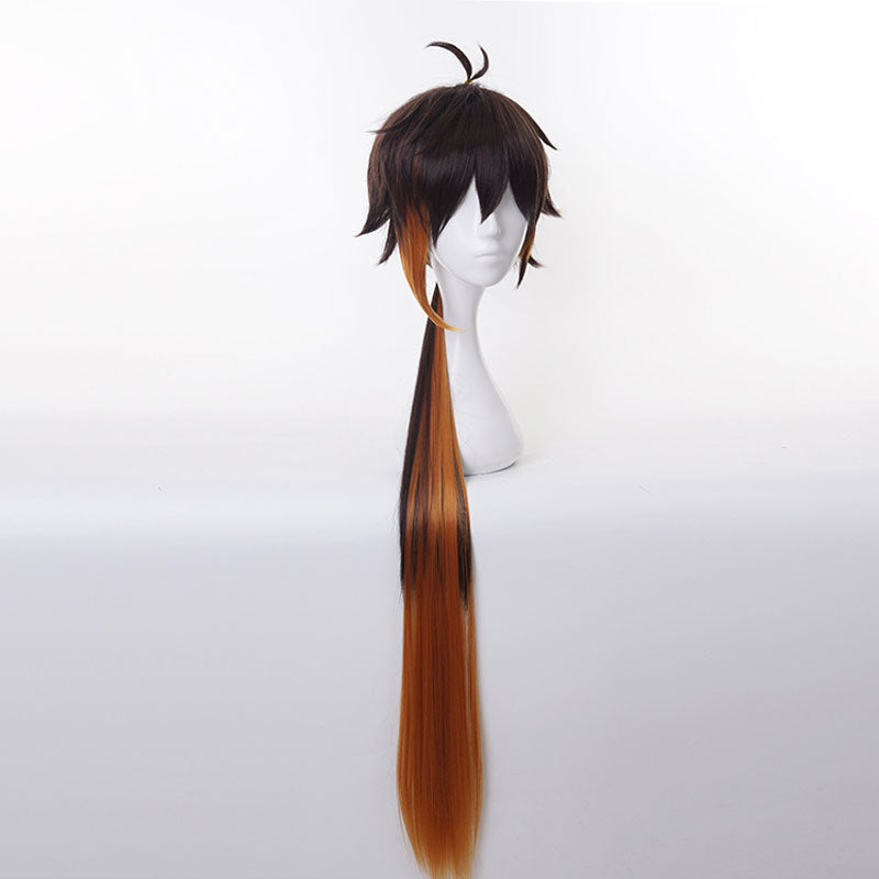 Genshin Impact Zhongli Dark brown Long Cosplay Wigs