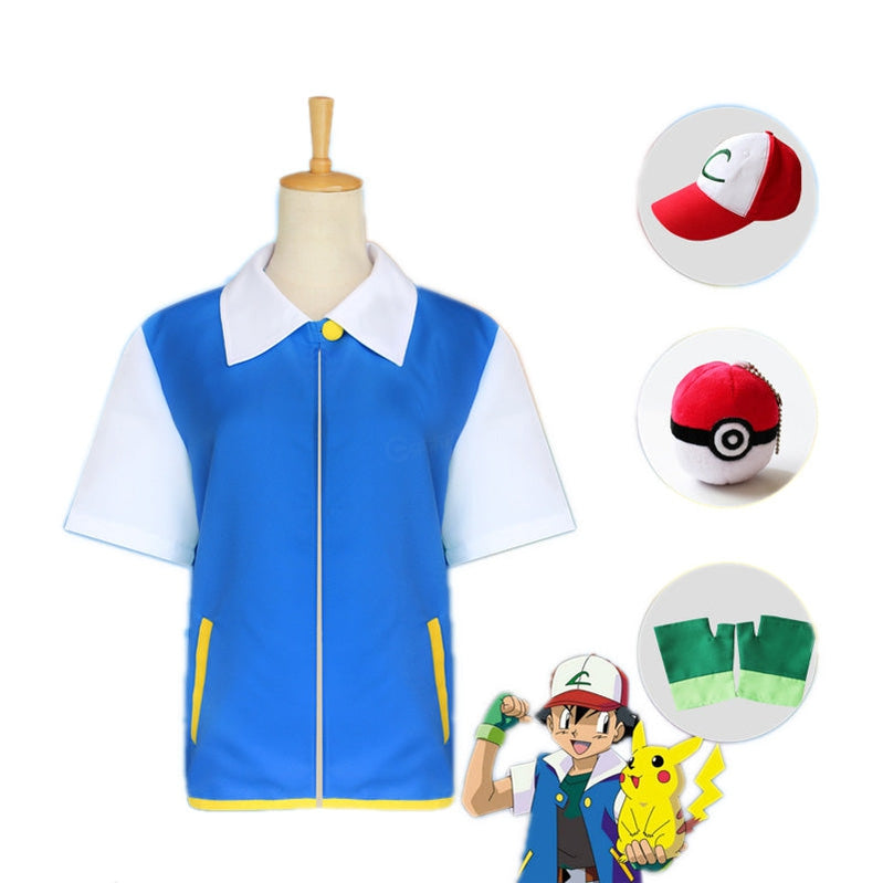 Pokemon Ash Ketchum Short Sleeve Jacket Outfit Cosplay Costume