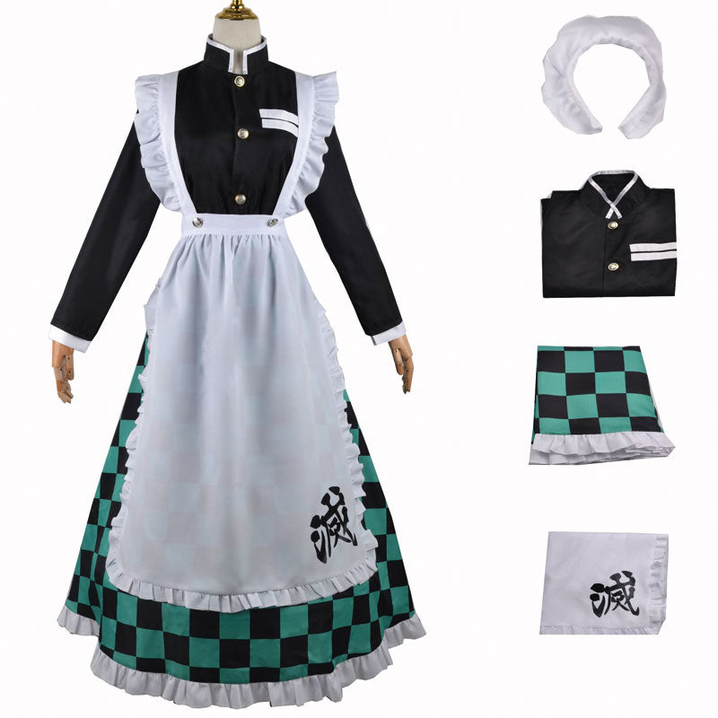 Demon Slayer Kimetsu no Yaiba Tanjiro Kamado Maid Dress Cosplay Costume