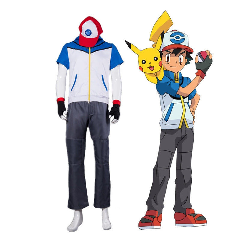 Pokemon Ash Ketchum Jacket Outfit Cosplay Costume with Free Hat