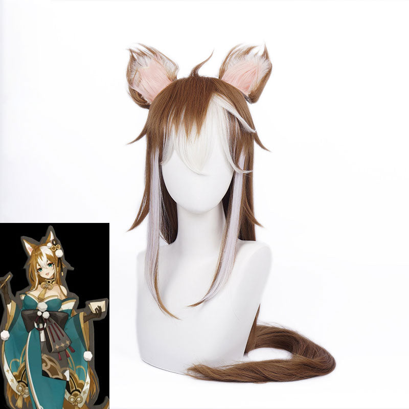 Genshin Impact Miss Hina Inugami Cosplay Wigs With Ears