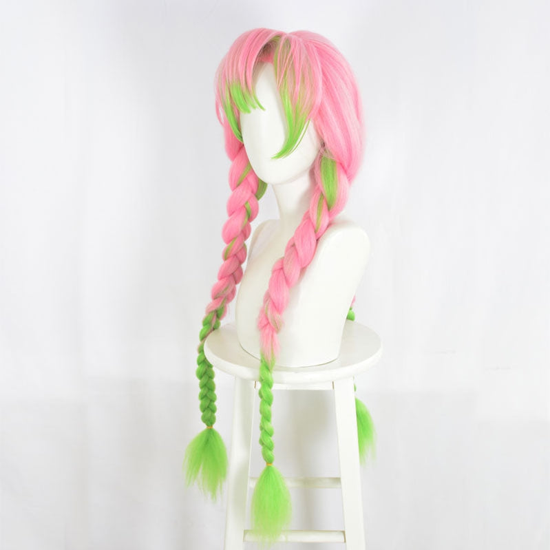 Demon Slayer: Kimetsu no Yaiba Mitsuri Kanroji Cosplay Wig Pink Mixed Green Weave Long Wigs