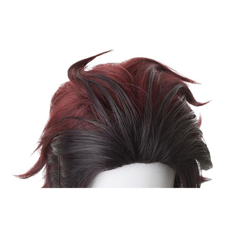 Demon Slayer Kimetsu no Yaiba Tanjirou Kamado Short Wine Red Men Cosplay Wigs