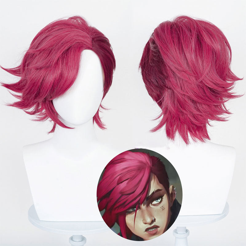 LOL Arcane Vi Short Rose Red Cosplay Wigs