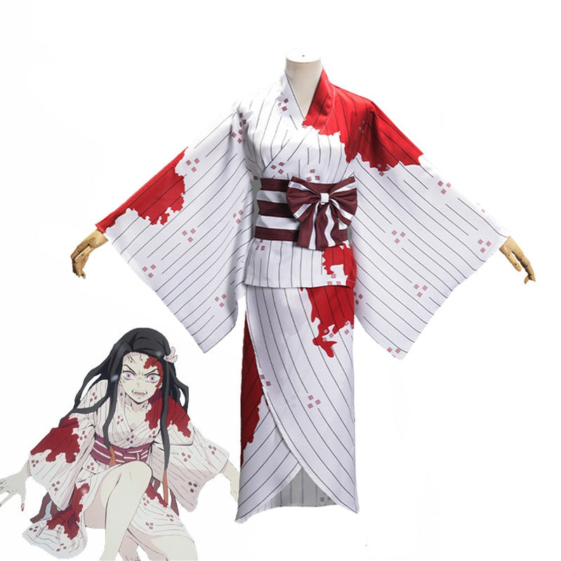 Demon Slayer Kimetsu no Yaiba Nezuko Kamado Halloween Blood Splatter Cosplay Costume