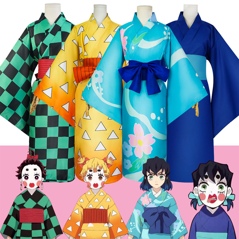 Demon Slayer Kimetsu no Yaiba Tanjiro Kamado Zenitsu Agatsuma Inosuke Hashibira Kimono Cosplay Costumes