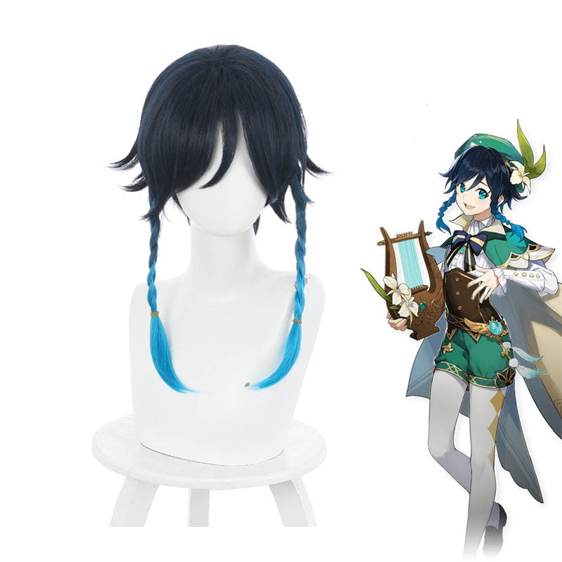 Genshin Impact Venti Gradient Blue Braided Cosplay Wig