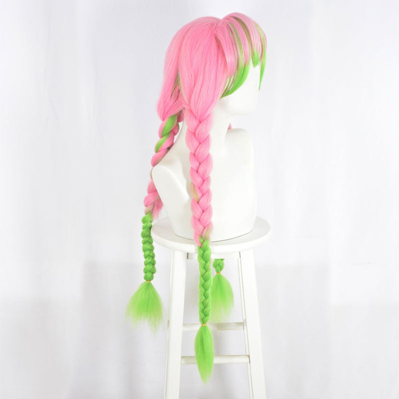 Demon Slayer: Kimetsu no Yaiba Mitsuri Kanroji Cosplay Wig Pink Mixed Green Weave Long Wigs