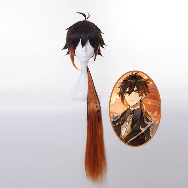 Genshin Impact Zhongli Dark brown Long Cosplay Wigs