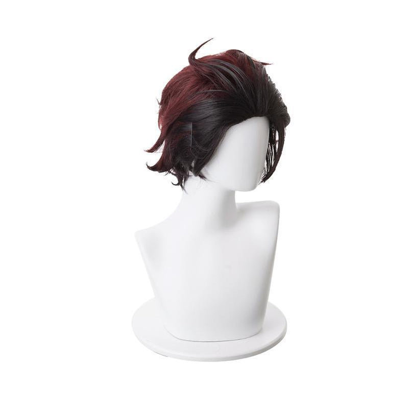Demon Slayer Kimetsu no Yaiba Tanjirou Kamado Short Wine Red Men Cosplay Wigs