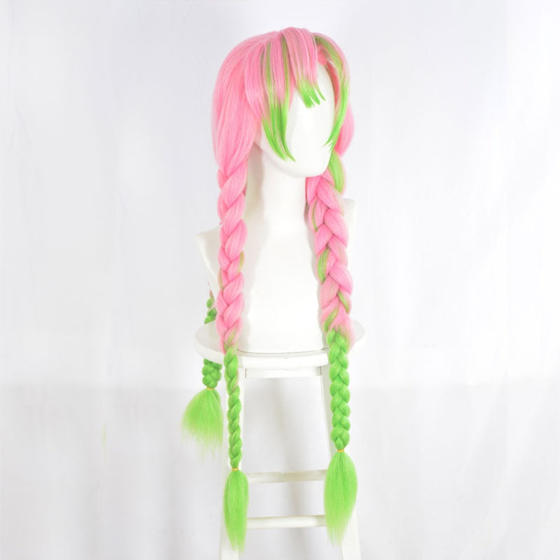 Demon Slayer: Kimetsu no Yaiba Mitsuri Kanroji Cosplay Wig Pink Mixed Green Weave Long Wigs