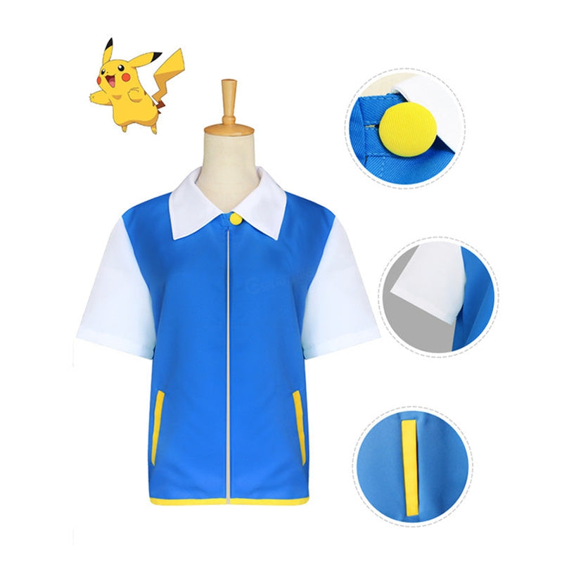 Pokemon Ash Ketchum Short Sleeve Jacket Outfit Cosplay Costume