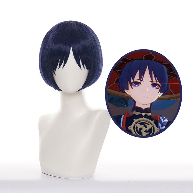 Genshin Impact Scaramouche Blue Short Cosplay Wigs