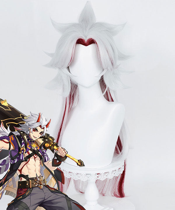 Arataki Itto from Genshin Impact Silver White Red Cosplay Wig