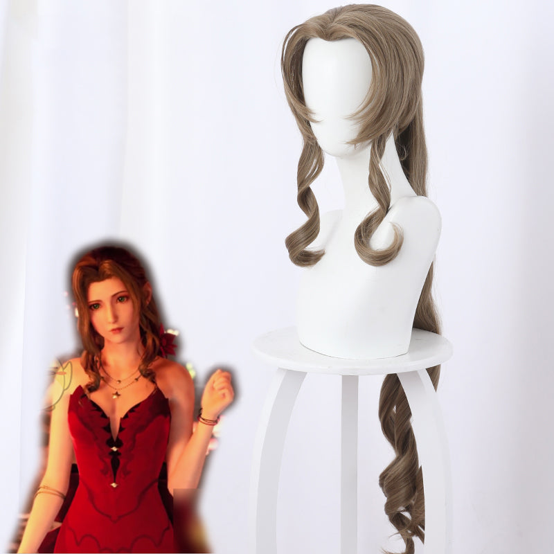 Final Fantasy VII Remake FF7 Aerith Gainsborough Brown Cosplay Wig