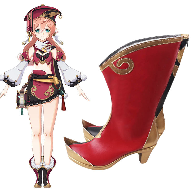Genshin Impact Yanfei Red Black Shoes Cosplay Boots