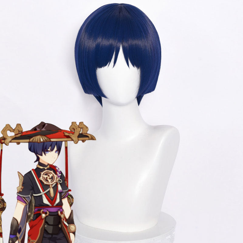 Genshin Impact Scaramouche Blue Cosplay Wig