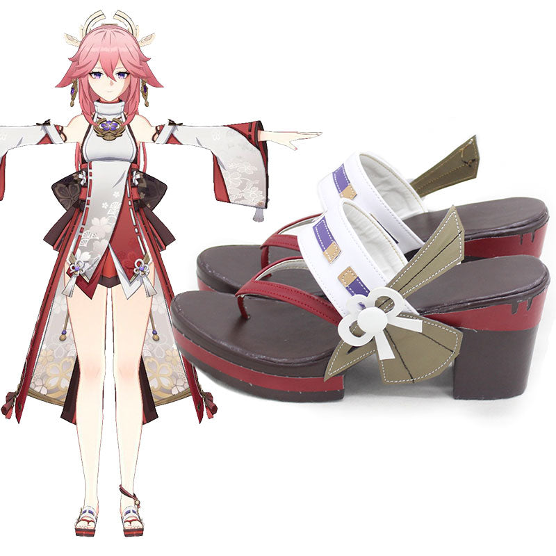 Genshin Impact Yae Miko Guuji Yae Brown Cosplay Shoes