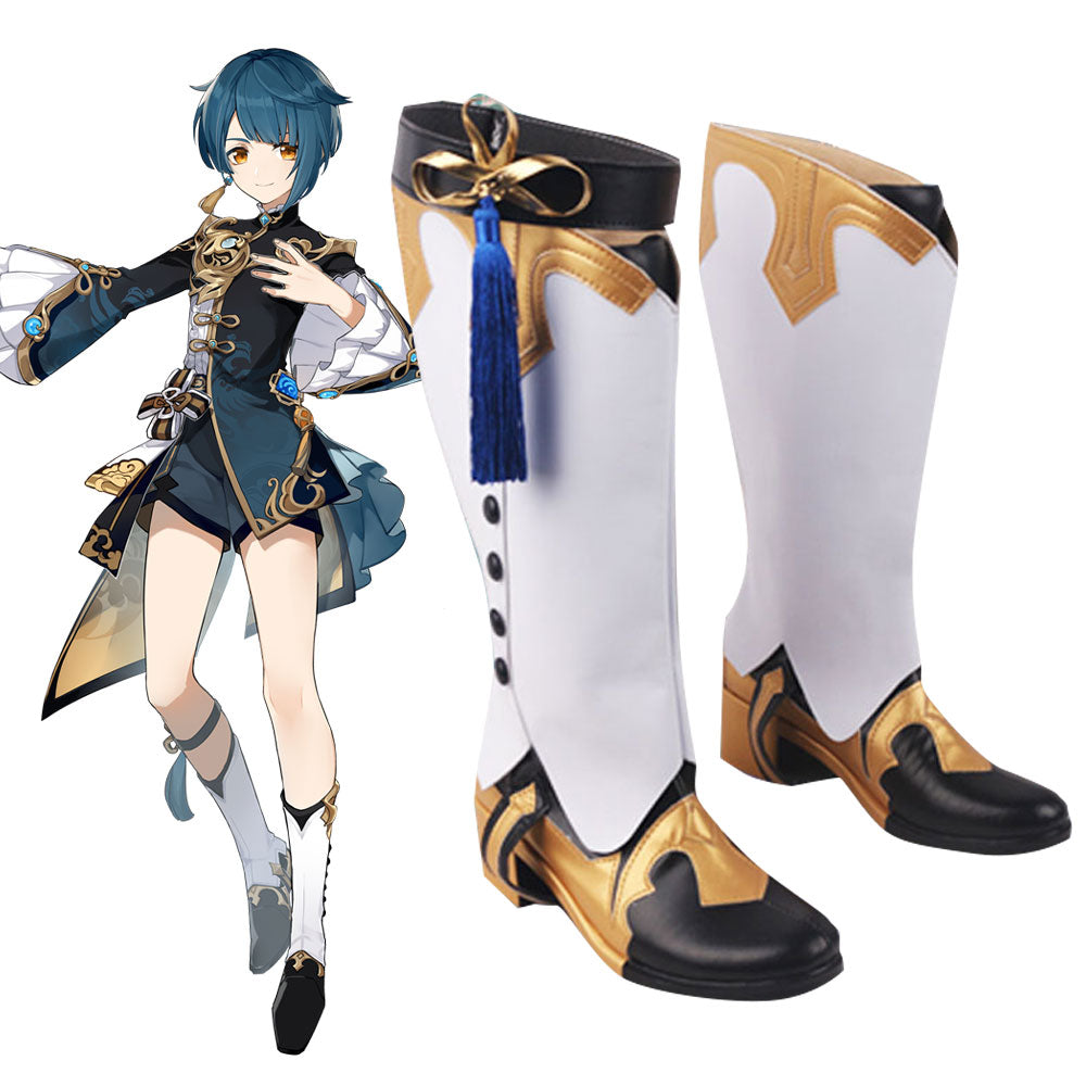 Genshin Impact Xingqiu White Black Shoes Cosplay Boots