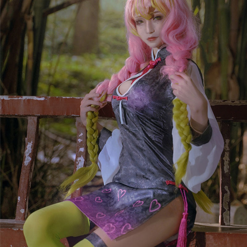 Demon Slayer: Kimetsu No Yaiba Kanroji Mitsuri Cheongsam Halloween Cosplay Costume