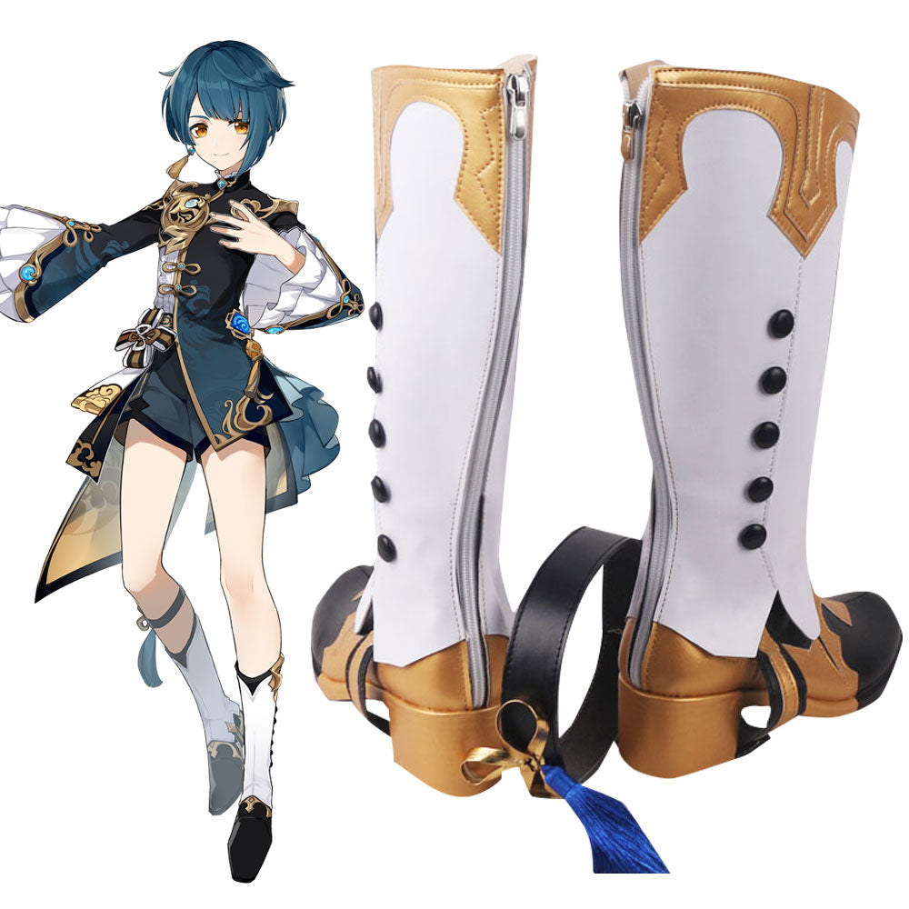 Genshin Impact Xingqiu White Black Shoes Cosplay Boots